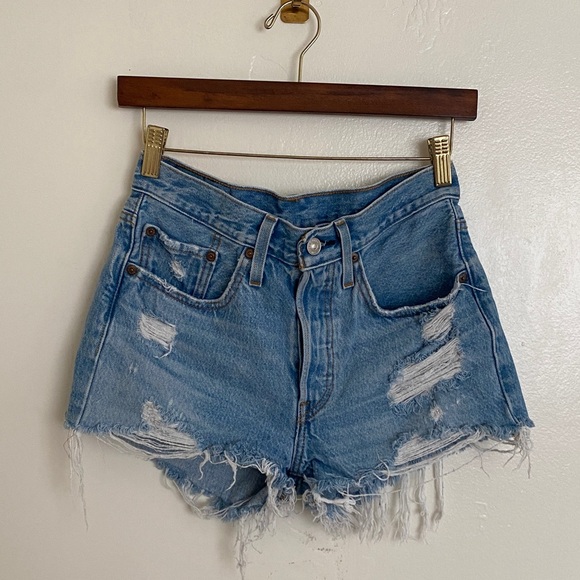 Levi's Pants - Levi's Distressed Light Blue Denim Cutoff Shorts